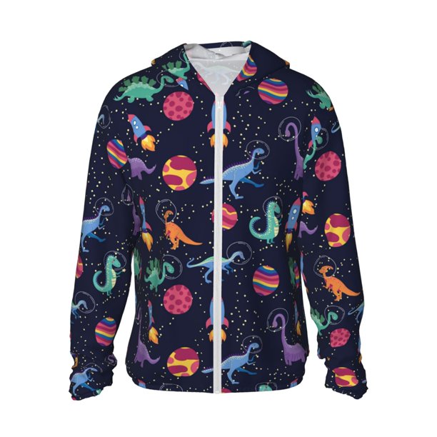 Balery Space Dinosaur Sudadera ligera de manga larga con capucha y protección solar UPF 50+ para hombre y mujer, ideal para pesca y running-Medium