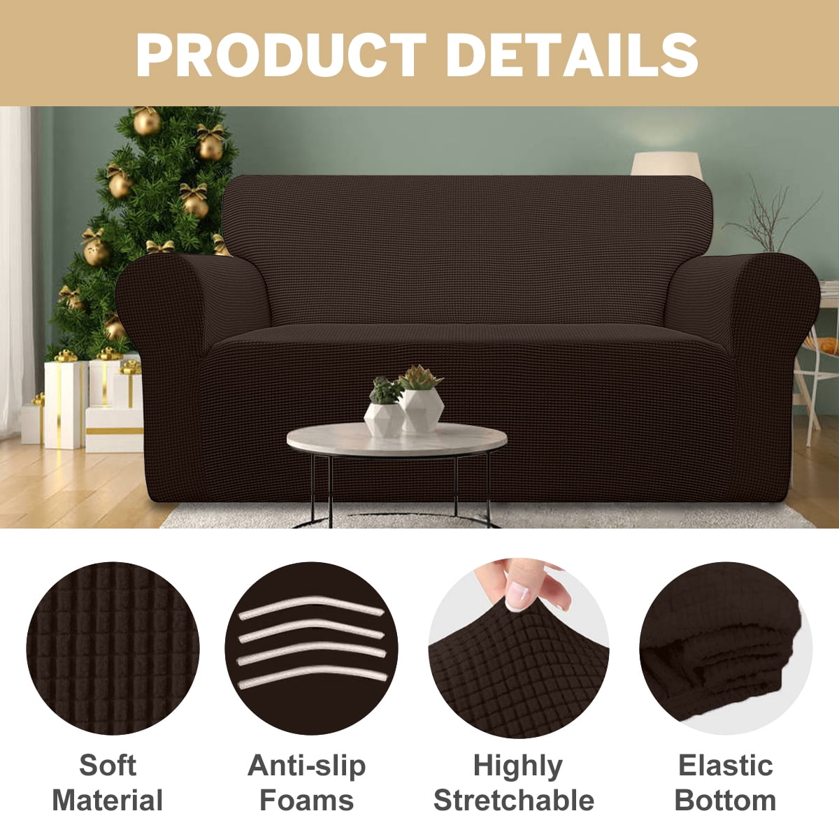 Sanmadrola 100% Waterproof Sofa Cover Non Slip Couch Cover Stretch Slipcover Leakproof Couch Protector for Kids Dogs Cats Pets, Chocolate, Sofa