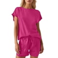 thumbnail image 1 of Women's Solid Spring Collar Long Sleeve Shirt High Waist Drawstring Shorts Large Fashion Casual Set, 1 of 6