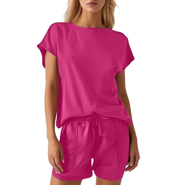 Women's Solid Spring Collar Long Sleeve Shirt High Waist Drawstring Shorts Large Fashion Casual Set