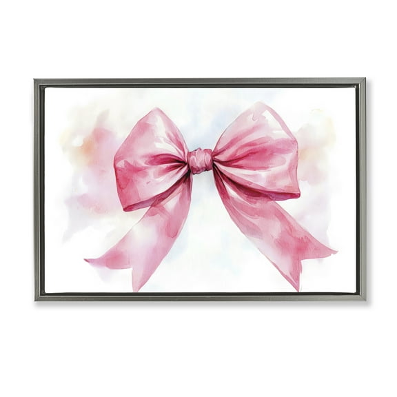 Stupell Industries Watercolor Fade Pink Bow Gray Framed Floater Canvas Wall Art, design by Creative Studio