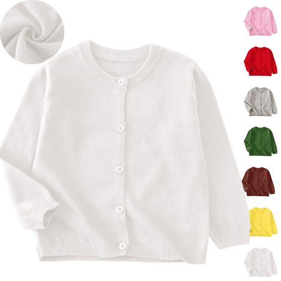 Gamivast Cardigan for Kids Crewneck Long Sleeve School Uniform Style Regular Fit Solid Button Down Design Soft Knit Pullover Sweater Everyday Wear