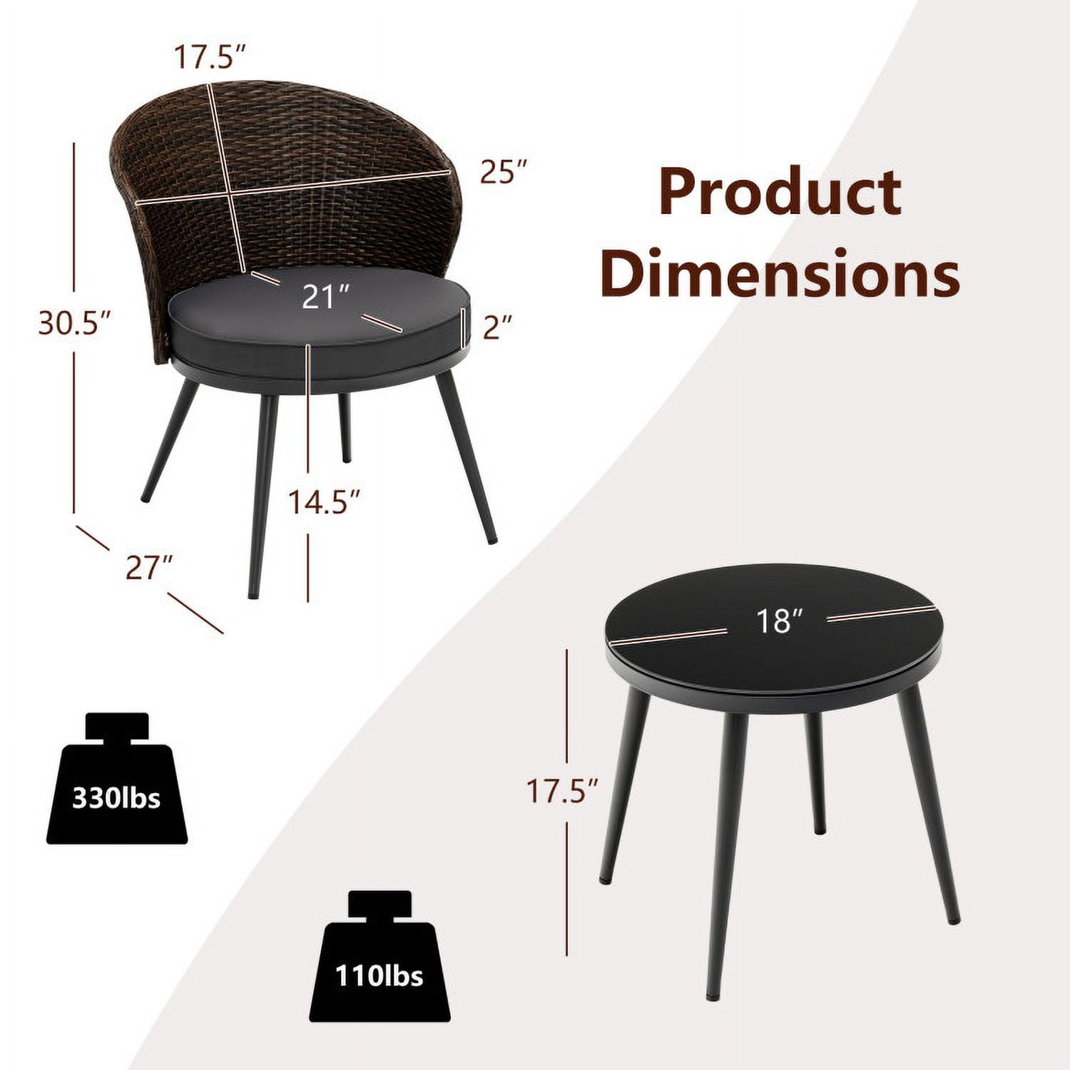 Aimee Lii 3 Pieces Patio Rattan Bistro Set with Cushions and Glass Tabletop, Patio Conversation Sets, Brown Aimee Lii 3 Pieces Patio Rattan Bistro Set with Cushions and Glass Tabletop, Patio Conversation Sets, Brown