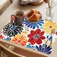 thumbnail image 3 of Vitality Flowers Placemats Set of 12, Vintage Red Yellow Blue Floral Natural Non-Slip Place Mats Washable Table Mats for Kitchen Dining Table Decorations Indoor/Outdoor, 3 of 9