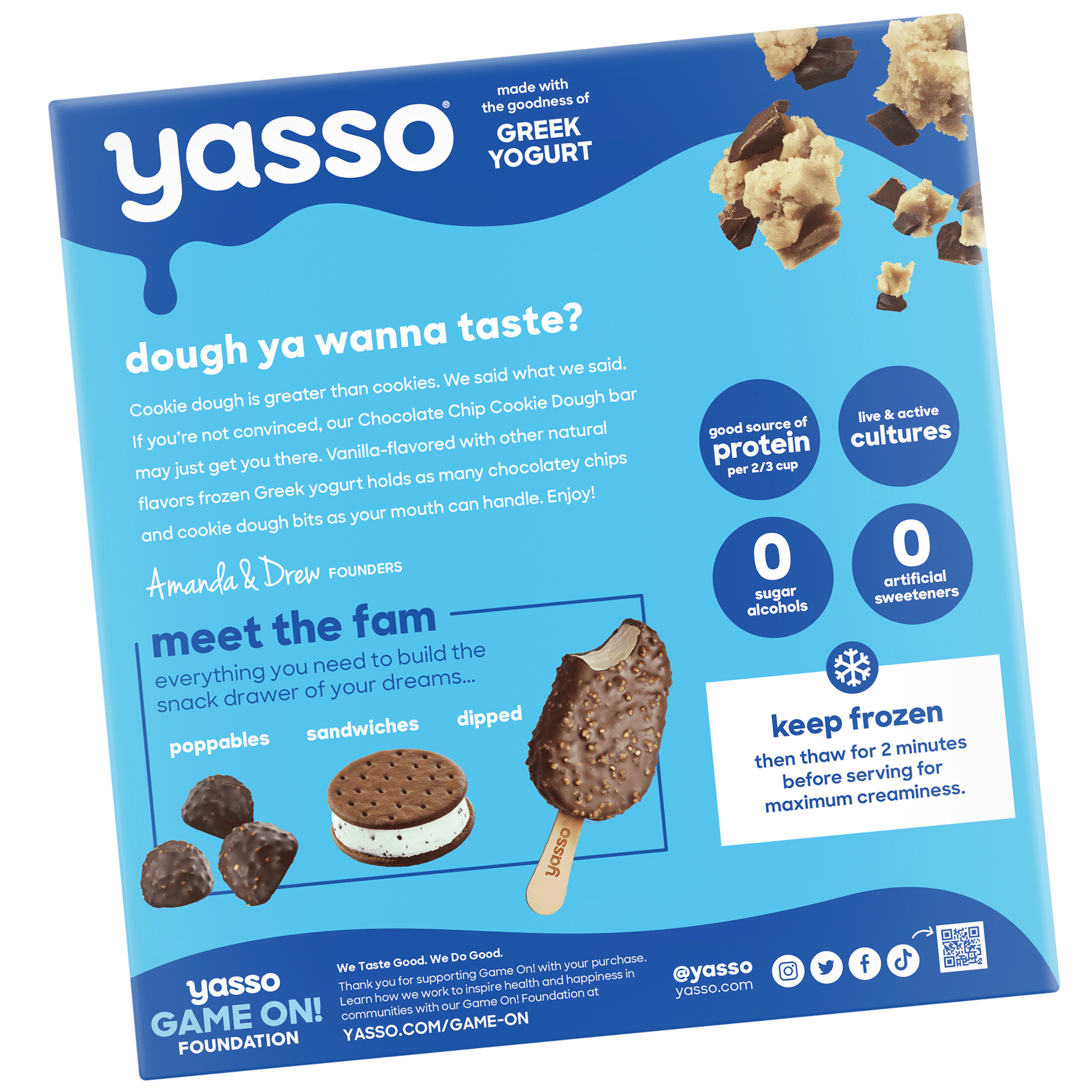 Yasso Smooth Greek Yogurt Ice Cream Bars Chocolate Chip Cookie Dough 3.5 fl oz Frozen