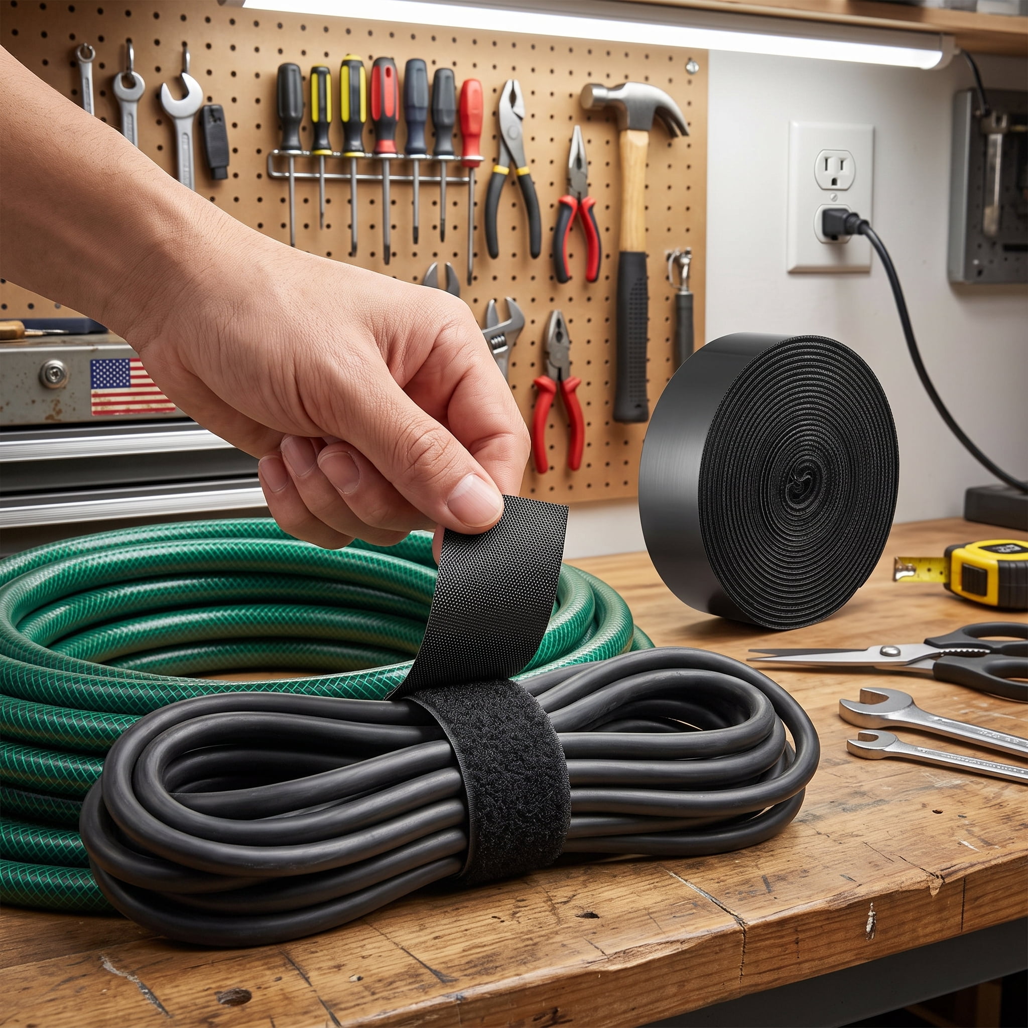 16 ft x 1.5 in Hook and Loop Tape, Hook Loop Heavy Duty Strips Rolls, Strong Nylon Self Adhesive Strips Roll, Sticky Back Fastener Tape Roll Ideal for Home Office School and Crafting, Black