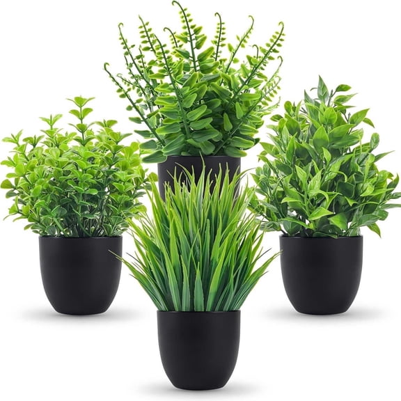 Fake Plants 4 Packs Artificial Plants Small Faux Plants Black Bathroom Accessories for Halloween Bathroom Home Kitchen Coffee Table Office Desk Decor Indoor