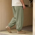 thumbnail image 4 of Havenx Mens Cotton Linen Pants Elastic Waist Drawstring Lantern Pants with Pockets Straight Leg Trouser Loose Fit Summer Beach Vacation Daily Jogger Pants,Camouflage Green S, 4 of 5