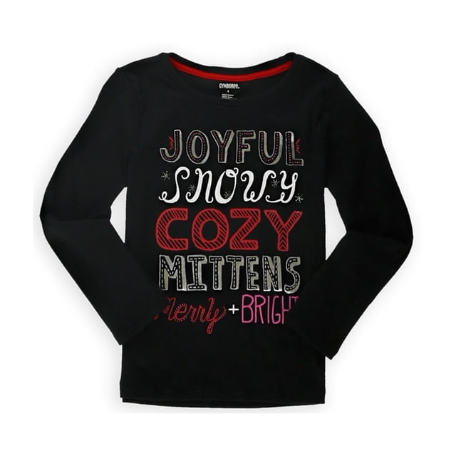 Gymboree Girls Cozy Sparkle Camiseta gráfica, Negro, 4