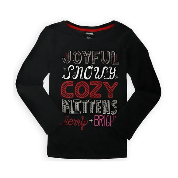 Gymboree Girls Cozy Sparkle Camiseta gráfica, Negro, 4
