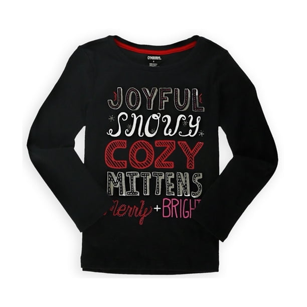 Gymboree Girls Cozy Sparkle Camiseta gráfica, Negro, 4