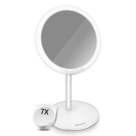 LED Makeup Mirror with 3 Light Colors, 1X/7X Magnify Vanity Mirror with 120 Degree Rotation, 7-Level Adjustable LED Brightness for Countertop Cosmetic Makeup Mirrors 6.7'' Detachable