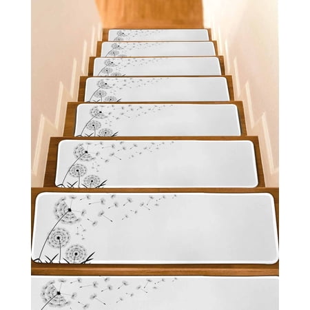 Spring Floral Stair Treads for Wooden Steps Indoor Runner Rug Carpet Modern Elegant Pastoral Flowers Black 4 Pieces Peel and Stick Staircase Step Treads Covers Washable Throw Door Mats 30 x8