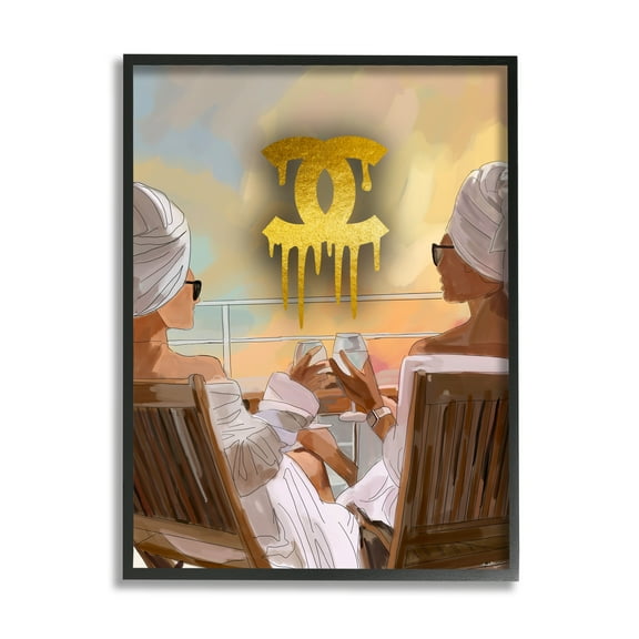 Stupell Industries Glam Girls & Wine Beauty & Fashion Painting Black Framed Art Print Wall Art, 11 x 14