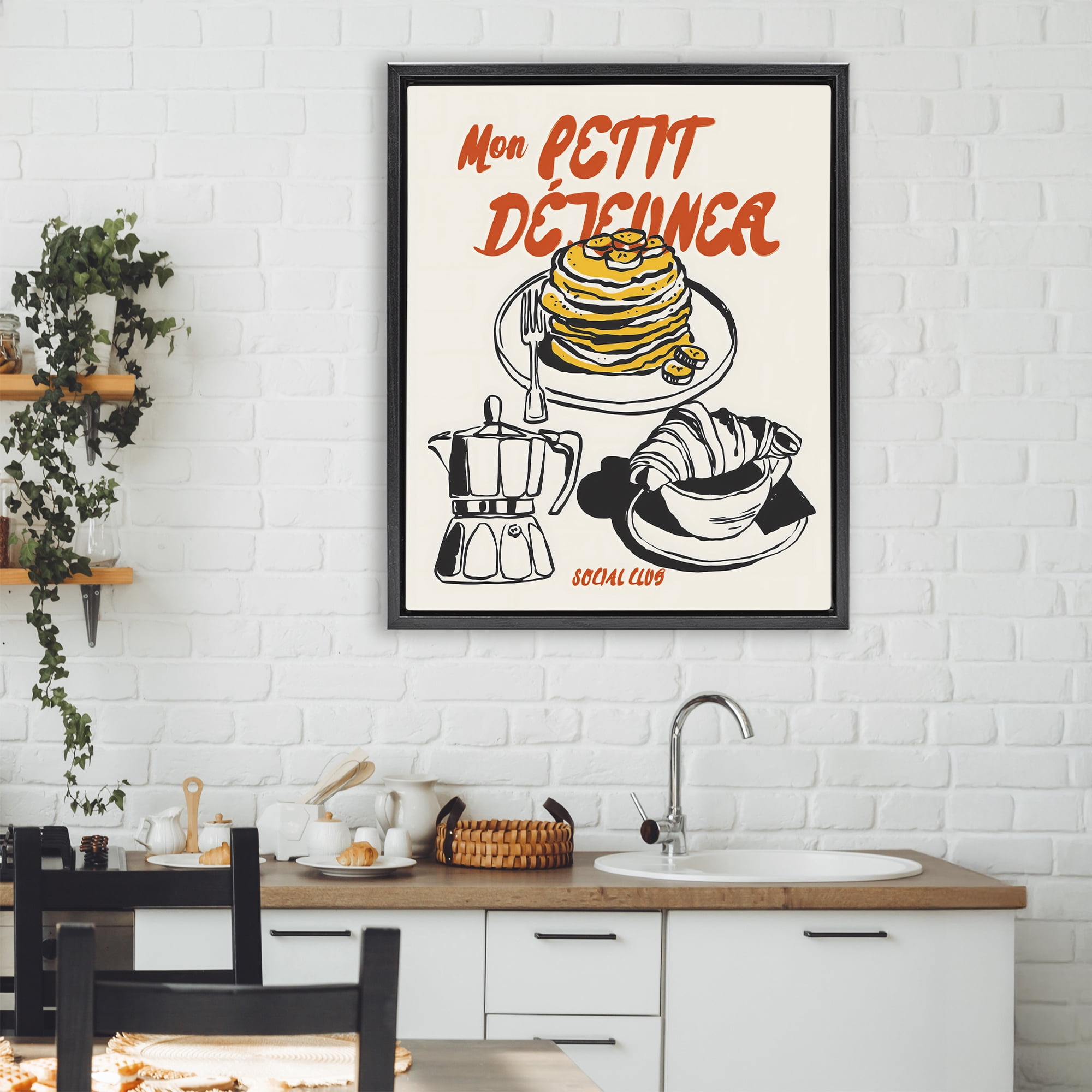 Stupell Industries My Breakfast Pancakes Spread Black Framed Floater Canvas Wall Art, design by The Prints Vibe