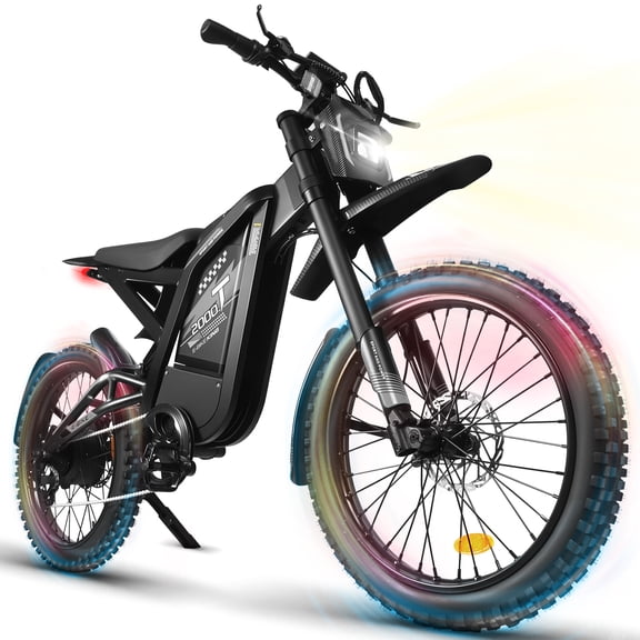 VTOKW T2000 Electric Dirt Bike for Adults,3000W Peak Electric Bike,48V 30Ah Battery,37MPH/85 Miles Electric Motorcycles,24" Fat Tire E Dirtbike,Dual Hydraulic Brakes Mountain Bike,E Dirt Bike UL2849