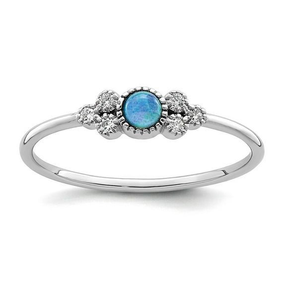 4mm 925 Sterling Silver Rhodium Plated Polished Lab Simulated Blue Opal Ring Size 6 Ring for Women