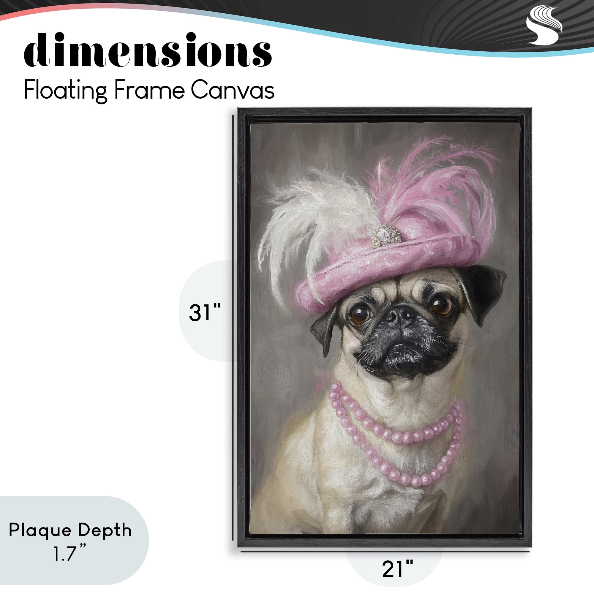 Stupell Industries Lady Pug Portrait Black Framed Floater Canvas Wall Art, design by Tina LeCour
