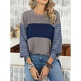 thumbnail image 3 of SWQZVT Long Sleeve Tops Oversized Round Crew Neck Casual Color Block Womens Shirts Blouses, 3 of 6