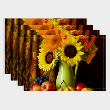 

Fenyluxe Sunflowers Flowers Fruit Table Mats Set of 4 Linen Party Placemats for Birthday Parties Christmas and Buffets Home Decoration 18x12in