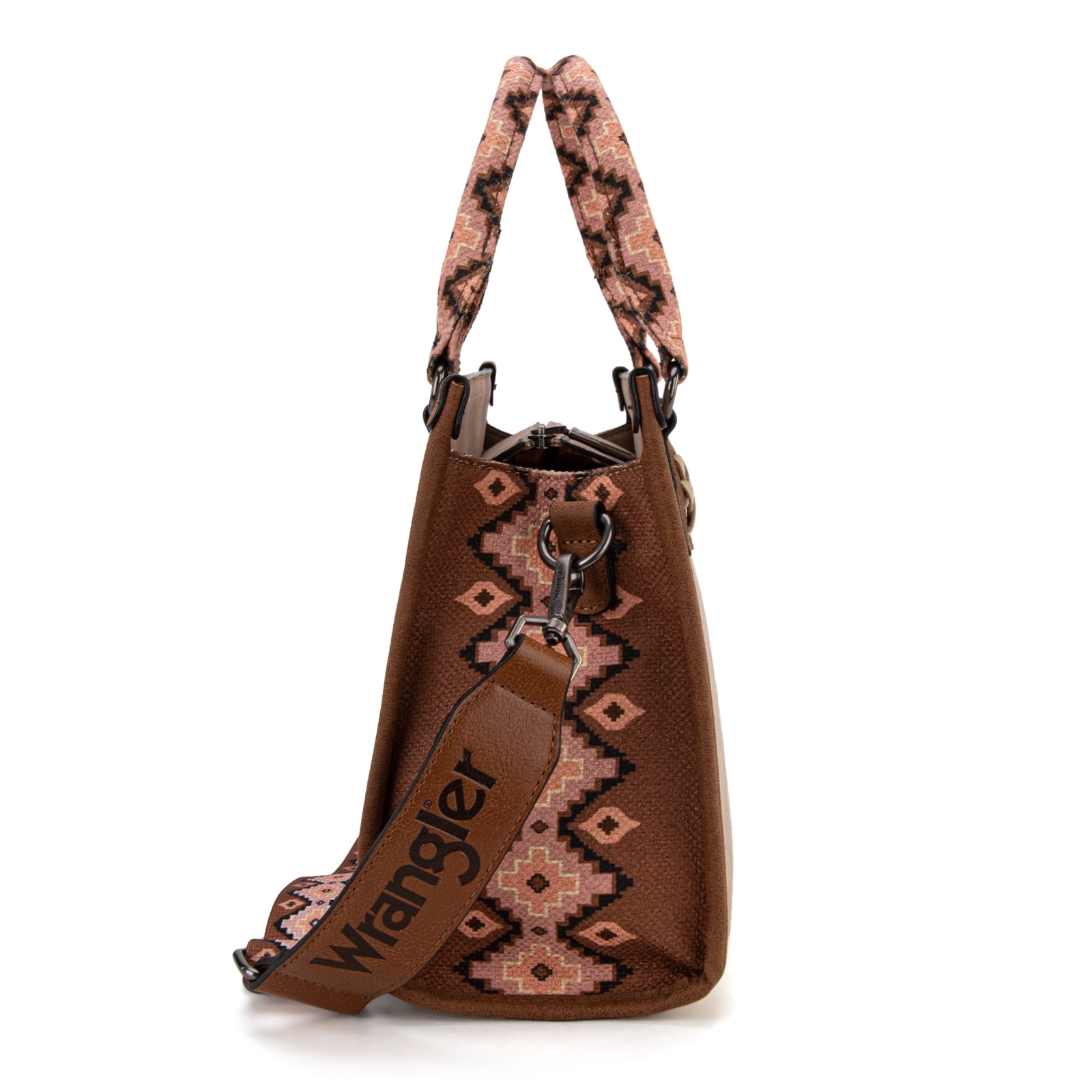 Wrangler Tote Bag for Women Western Retro Purse Top Handle Handbags with Aztec Strap, khaki
