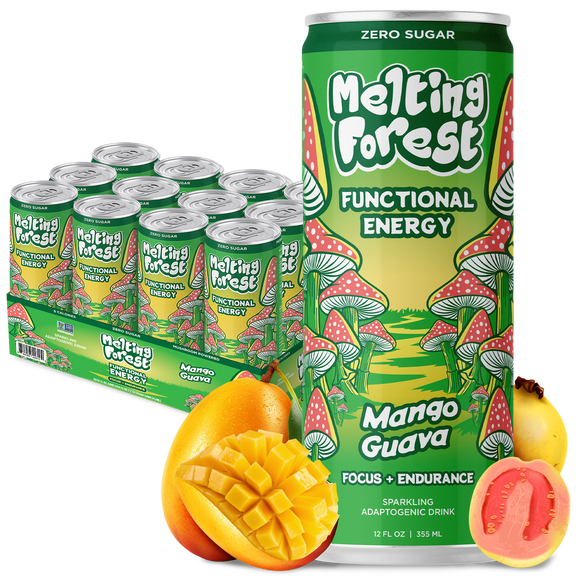 Melting Forest Energy Drink Mango Guava Naturally Caffeinated 5 Calories Zero Sugar 12 Pack 12 fl oz