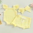 thumbnail image 3 of Infant Baby Girl Summer Clothes Ribbed Ruffle Sleeveless Romper Drawstring Bloomer Shorts Headband Outfits Blue 0-3 Months, 3 of 7