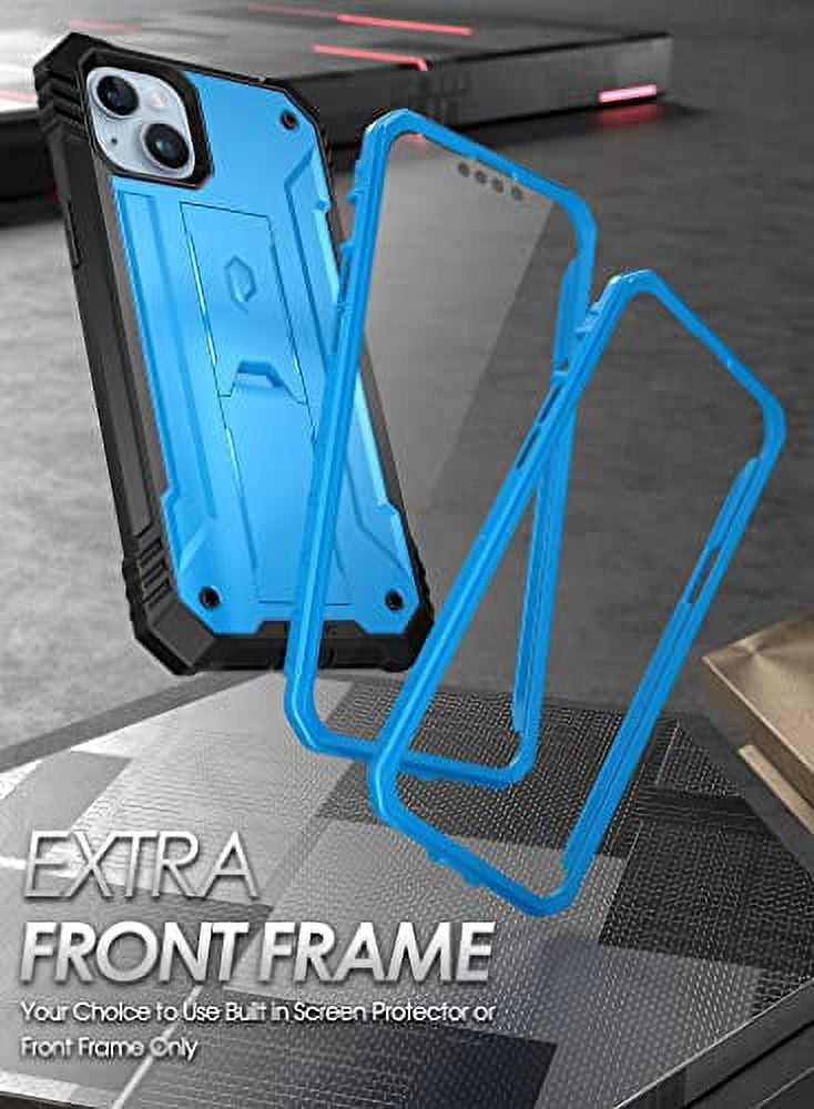 Poetic Revolution Case for iPhone 14 Plus, Heavy Duty Full Body Cover with Kickstand, Light Blue