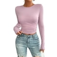 thumbnail image 1 of FRSASU Chemises à Manches Longues Ouvertes pour Femmes Coupe Ajustée Couleur Unie Col Rond T-Shirts Doublés Ajustés pour Sortir Violet P(S), 1 of 9