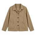 thumbnail image 4 of QIYAGBSA Corduroy Jacket for Women Soft Turn Down Lapel Collar Button Down Long Sleeve Fall Casual Outerwear Drop Shoulder with Patch Pockets (Khaki, S), 4 of 6