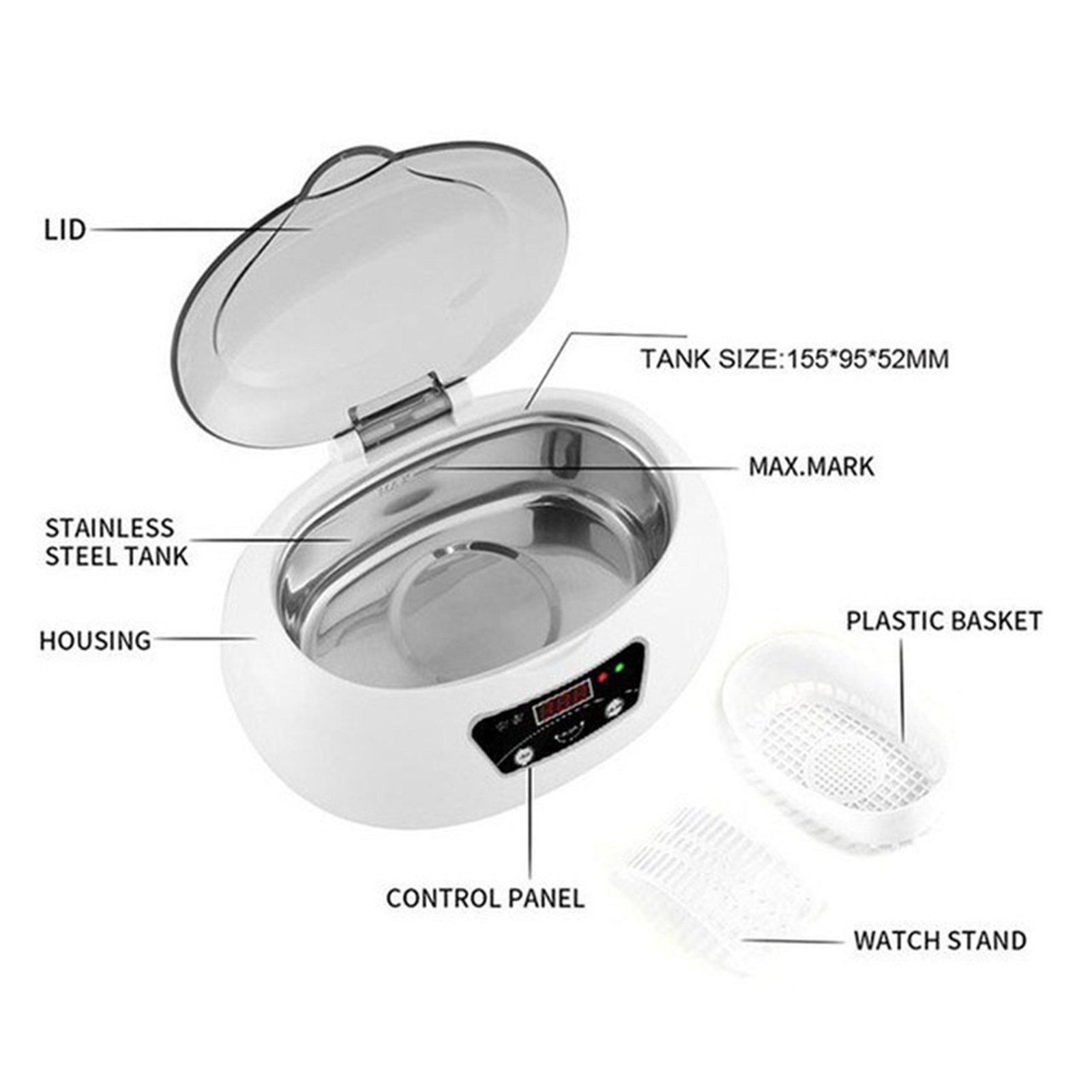600Ml Ultrasound Cleaner For Glasses Digital Ultrasonic Bath Cleaning Machine Ultra Sonic Cleaner Dental Razor Jewelry Cleaner ,Strong Cleaning