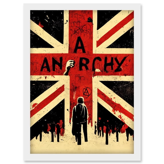Anarchy Union Jack Stencil Rebel Graffiti Punk UK Artwork Framed Wall Art Print A4