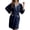 Dark Blue, variant on Women's Shawl Collar Robe Soft Flannel Robe Long Sleeve Belted with Pockets Cozy Fleece Loungewear for Winter Nights Belted Bathrobe Blue M