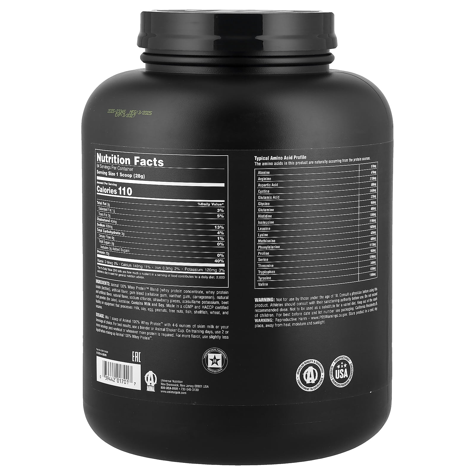 Animal 100% Whey Protein™ Powder, Strawberry, 4 lb (1.81 kg)