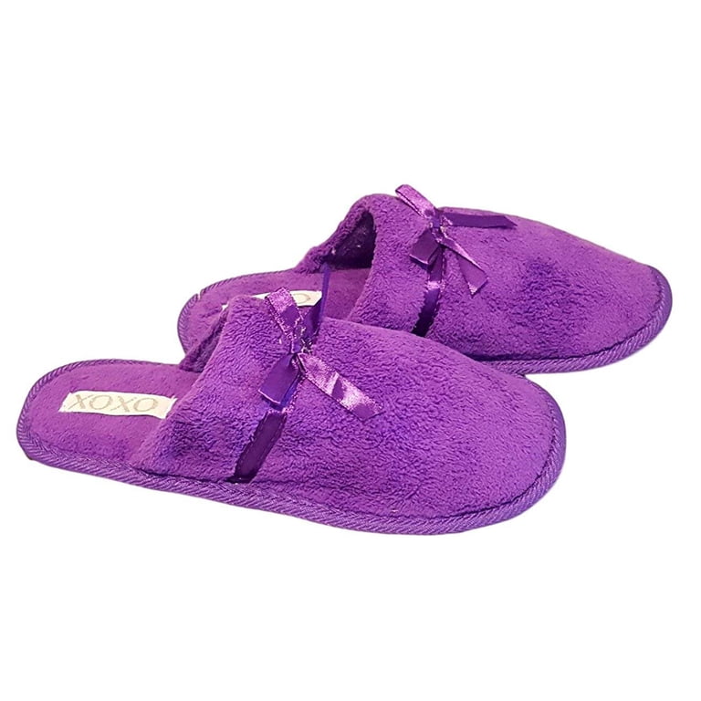 Aerusi Comfy Weaver Knit Texture Slip-On Slippers - Purple, Rubber Sole House Bedroom Slippers