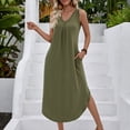 thumbnail image 5 of Taqqpue Women Maxi Dress Cotton Sleeveless V Neck Dress Beach Vacation Flowy Swing Plus Size Tank Dress Loose Fit Solid Color Sundress for Women, 5 of 10