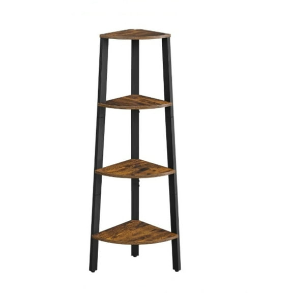 Corner Shelf Stand, 4-Tier Corner Bookshelf, Industrial Corner Ladder Shelf, Plant Stand Display Shelf for Living Room, Office, Kitchen, Rustic Brown and Black