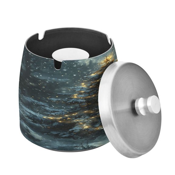 Outdoor Ashtray with Lid for Cigarette Stainless Steel Smokeless Ash Tray for Patio Home Table Decor Fairy and Glow Christmas Tree