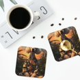thumbnail image 4 of Picia Flower Field Poodle Printed Leather Coasters for Drinks, 4" Drink Coasters Set of 4 for Tabletop Protection, Handmade Luxurious Home Décor and Housewarming Gift -Square, 4 of 6