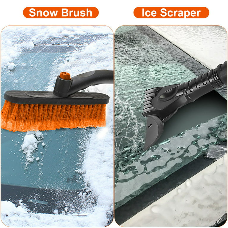 iMountek 3 In 1 Windshield Ice Scraper Extendable Car Snow Removal Tool  Telescoping Car Broom Snow Shovel Automobile Frost Removal, Orange 