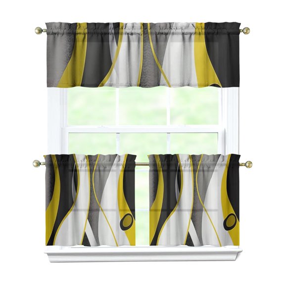 Marble Modern Geometric Flowers Abstract 3-Piece Kitchen Curtains Set Kitchen Curtains Sets with Valance for Windows Rod Pocket Machine Washable Kitchen Decor Decorations (54"x18" 2x27.5"x24")