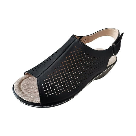 

YanHoo Women s Wedge Sandals Peep Toe Ankle Buckle Strap Sandal Summer Casual Ladies Shoes