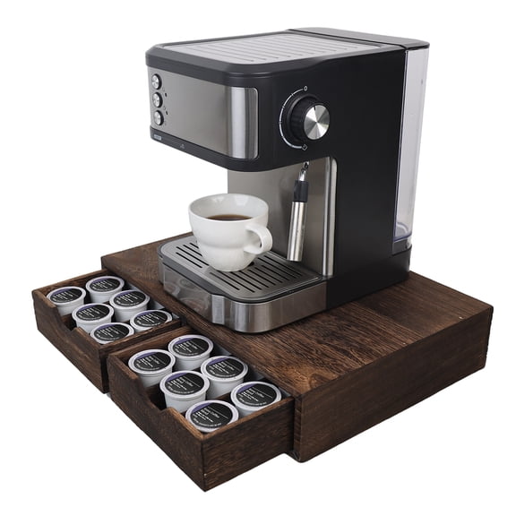 HTB K Cup Holder Compatible Coffee Pod Storage Drawer, Wood Brown K Cup Organizer, Two Drawer, Space-Saving, Coffee Pod, Capsule, Classic, Durable