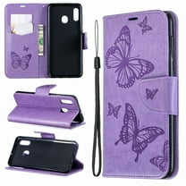 Samsung Galaxy A30 Case, Galaxy A20 Case, Dteck Embossed Butterfly Flip PU Leather Stand Wallet Case Cover For Samsung Galaxy A30/A20, Purple