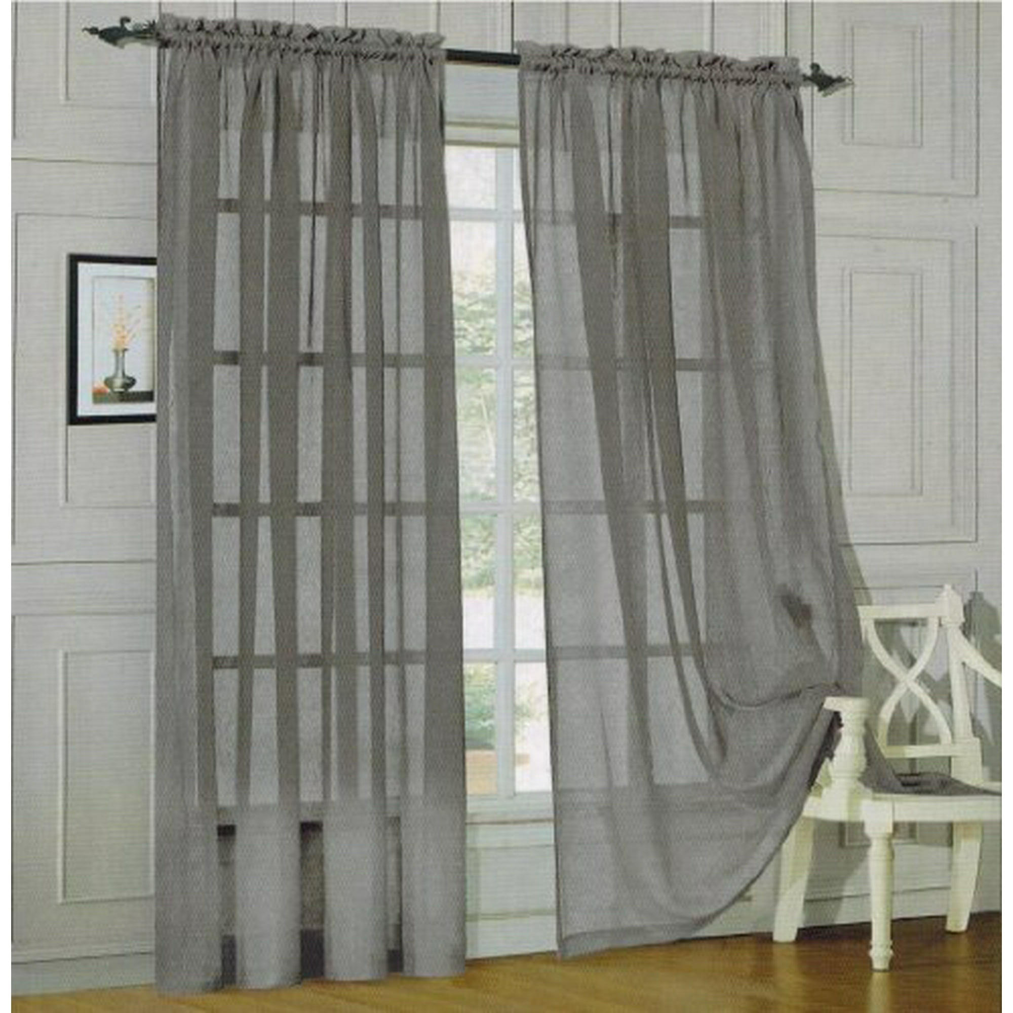 Elegance Linen Window Curtain Sheer, 60 Inch Long Curtain Panels