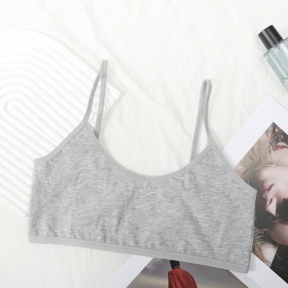 BLTIBY Cotton Girls Training Bra Cami Training Seamless Solid Color Thin Bras for Teens Comfortable Fashion Bralette Gray M
