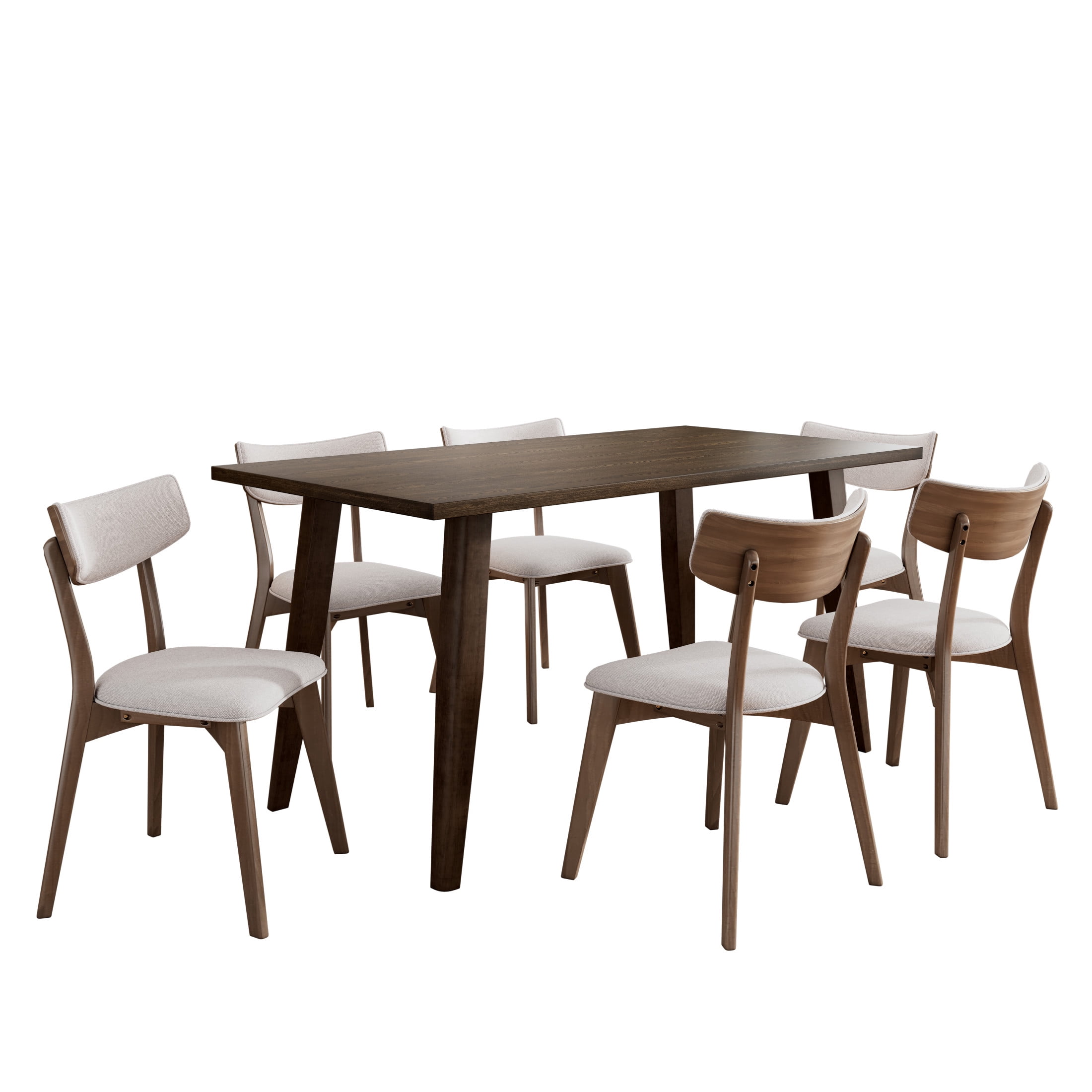 Christopher Knight Home Mid Century Modern 7-Piece Dining Set with Rectangular Table and 6 Chairs, Beige Cushions