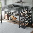 thumbnail image 4 of Queen Loft Bed with Desk and Storage Stairs, Metal Loft Beds with LED Lights, USB Ports, Multifunctional Iron Nets, No Spring Box Needed and Noise-free, Black, 4 of 19