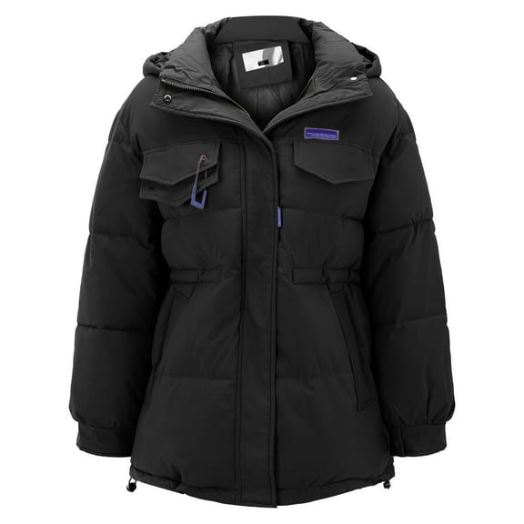 ZHOUCHANKIDS Women Down Jacket Coat Hooded Fashion Streetwear Down Winter Short Outwear Black M