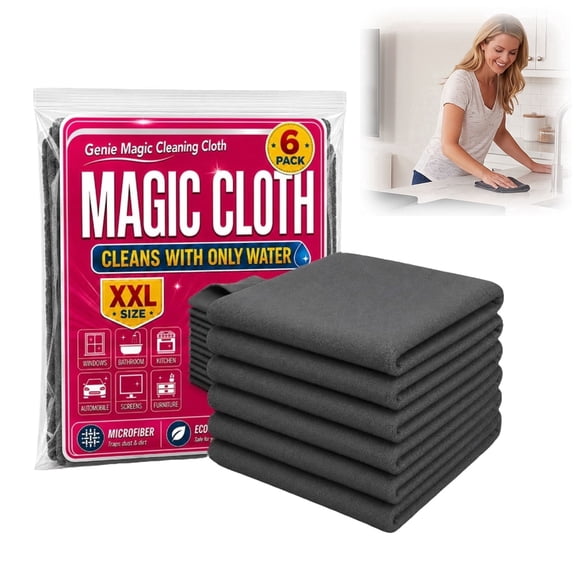 Genie Magic Cloth, Microfiber Cleaning Cloths, Streak-Free Lint-Free Reusable Rags for Glass, Window, Kitchen, Car 6 Pack